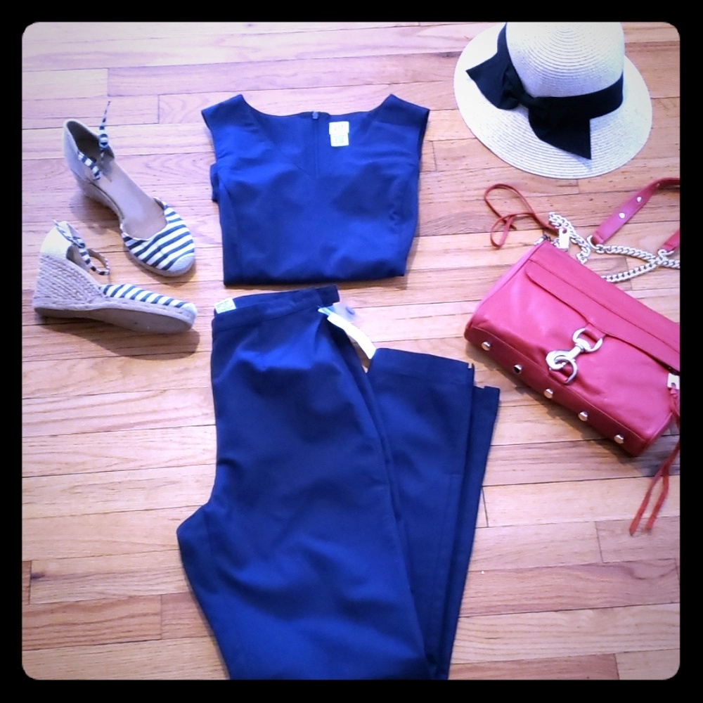 Navy pique high waist pants